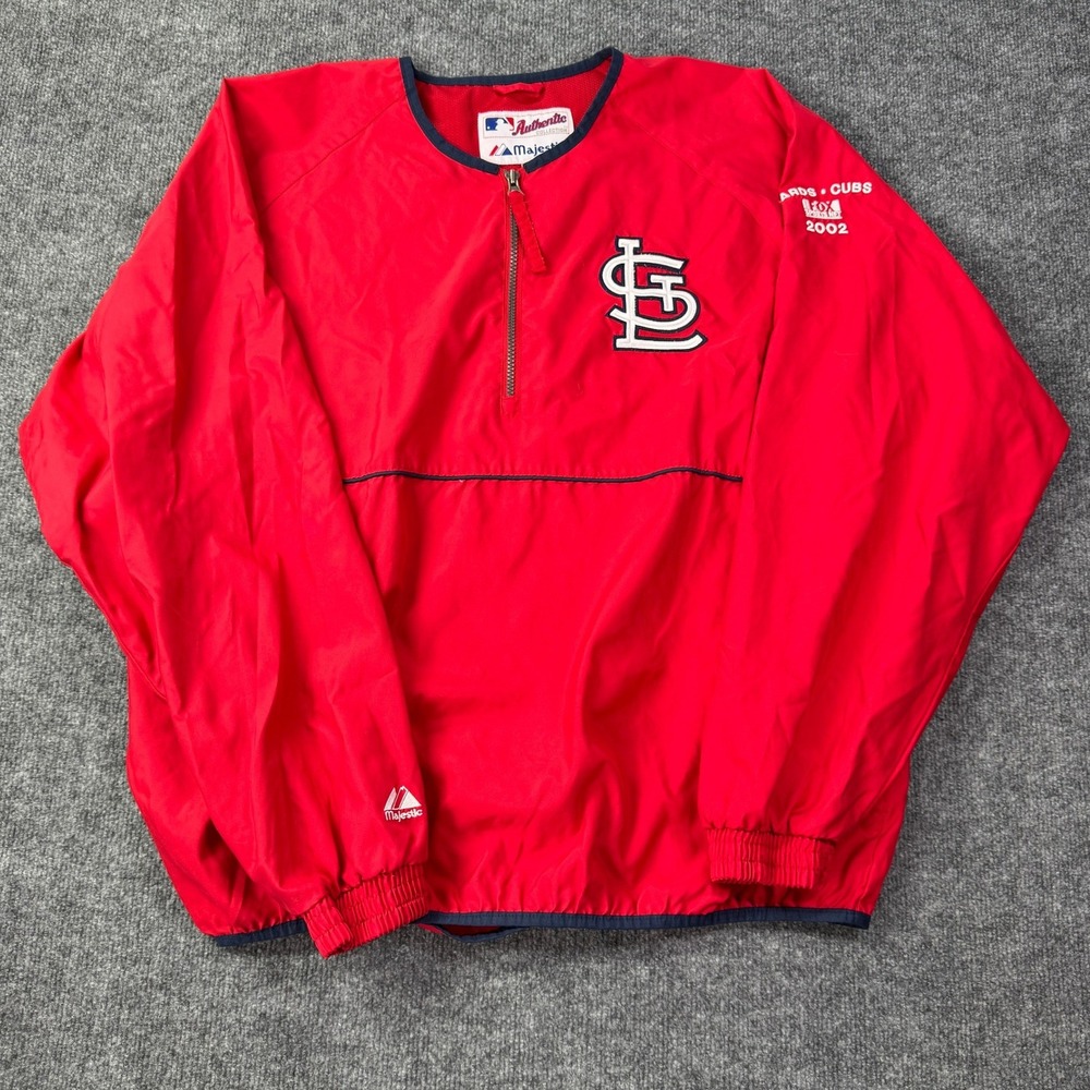 St Louis Cardinals Majestic Windbreaker Mens XL Red 2002 Vintage Pullover